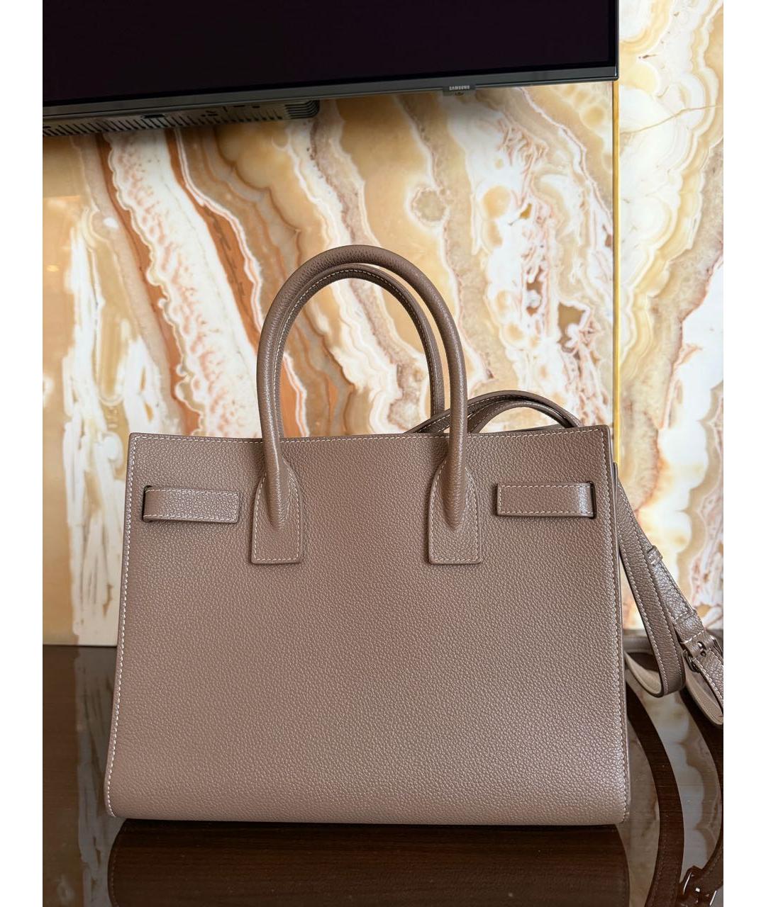 SAINT LAURENT Коричневая кожаная сумка с короткими ручками, фото 3