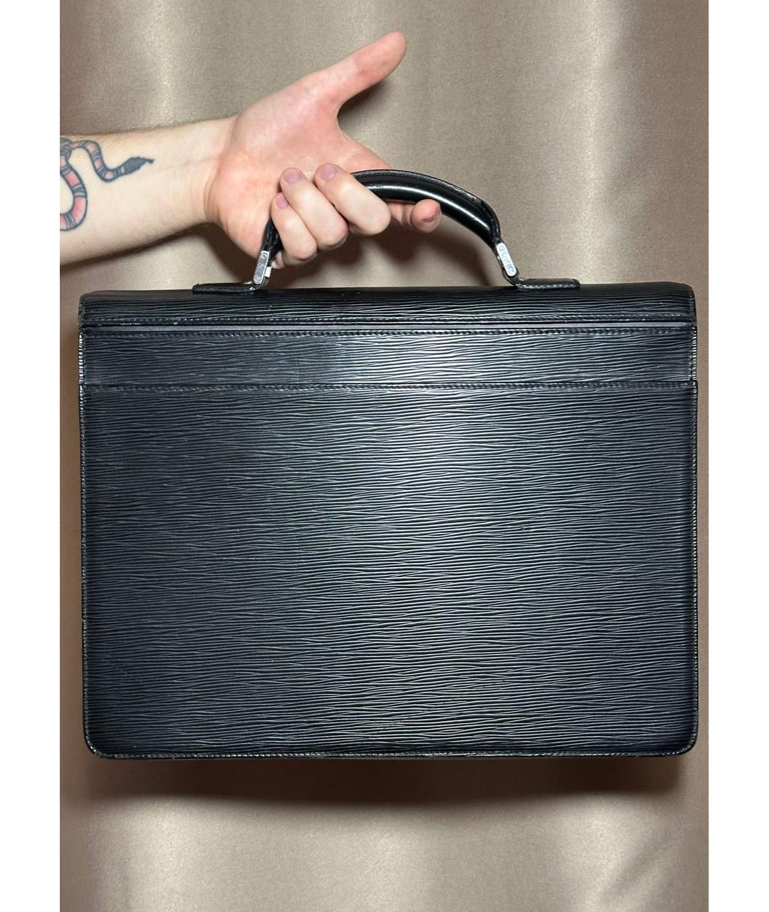 LOUIS VUITTON Черный кожаный портфель, фото 3