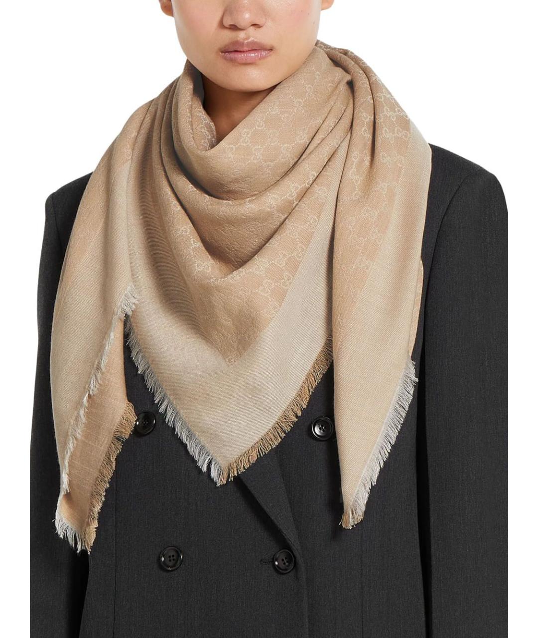 GUCCI Бежевый шерстяной шарф, фото 2