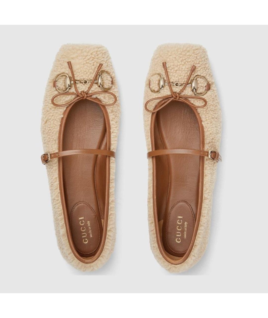 GUCCI Бежевые текстильные балетки, фото 5