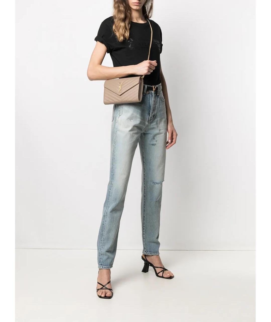 SAINT LAURENT Бежевая кожаная сумка через плечо, фото 2