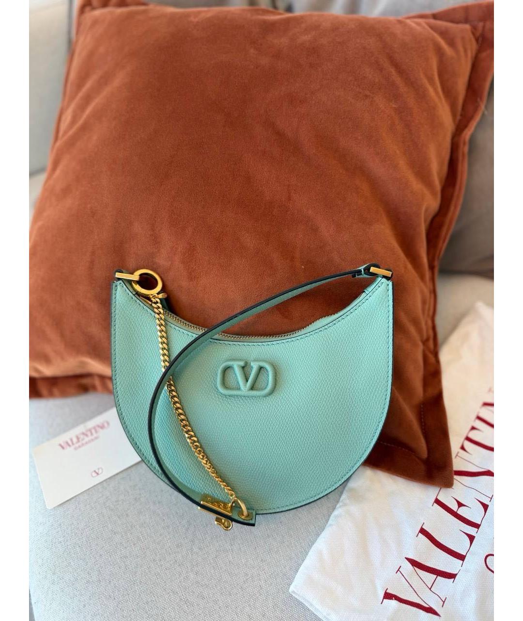 VALENTINO Бирюзовая кожаная сумка через плечо, фото 7