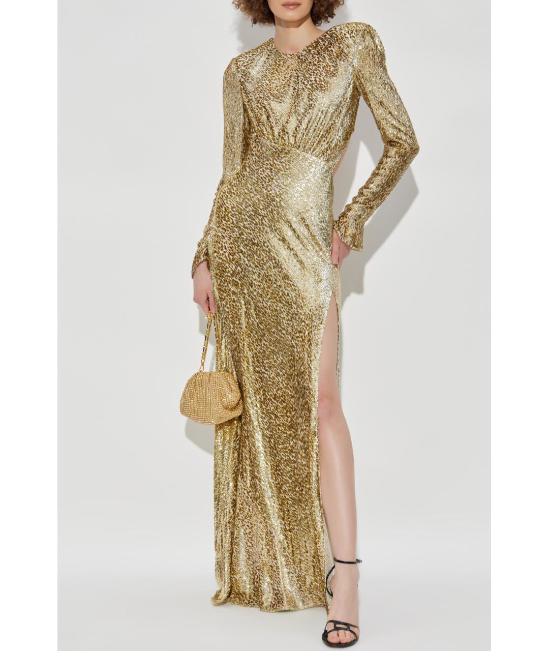 SELF-PORTRAIT Золотое шелковое вечернее платье, фото 5