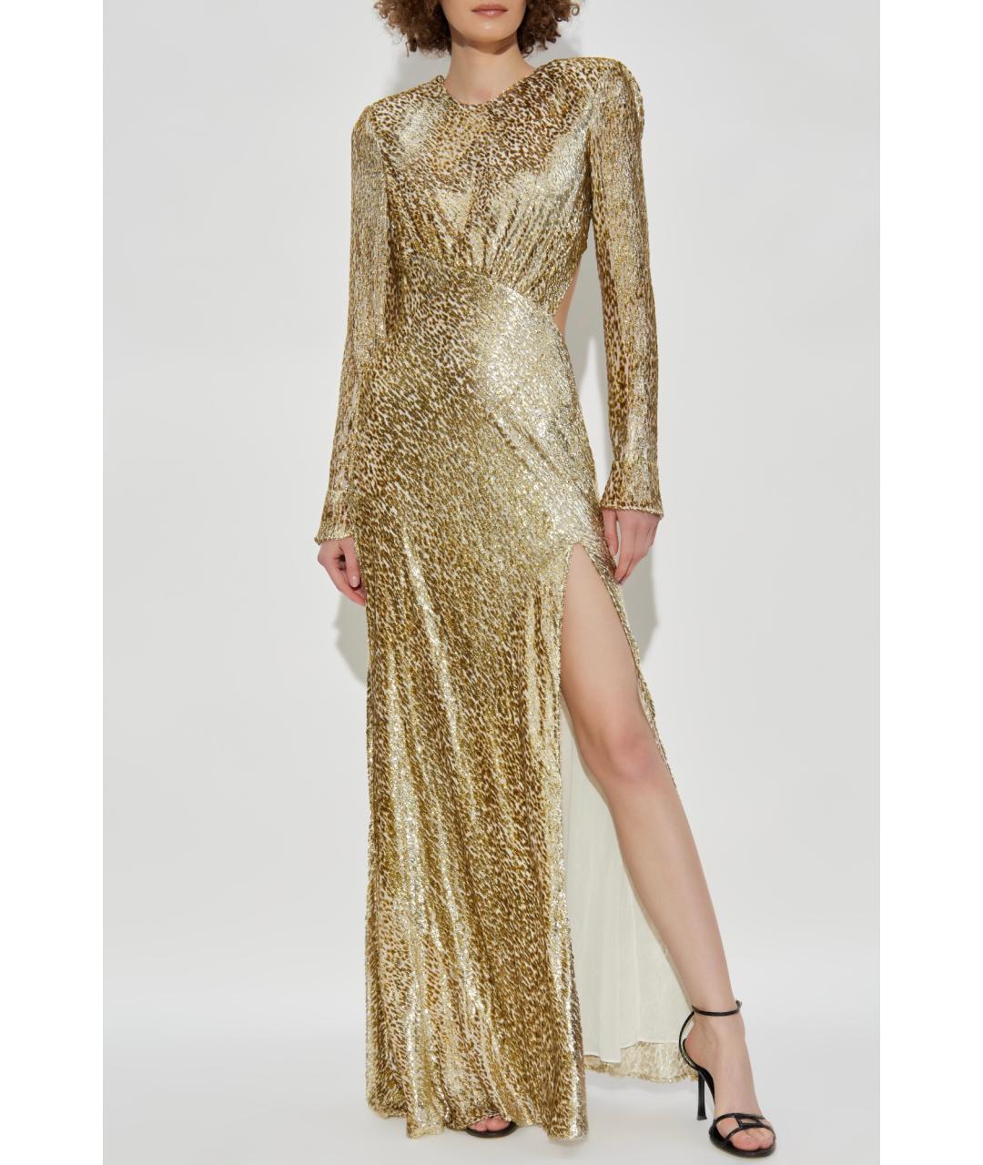 SELF-PORTRAIT Золотое шелковое вечернее платье, фото 6