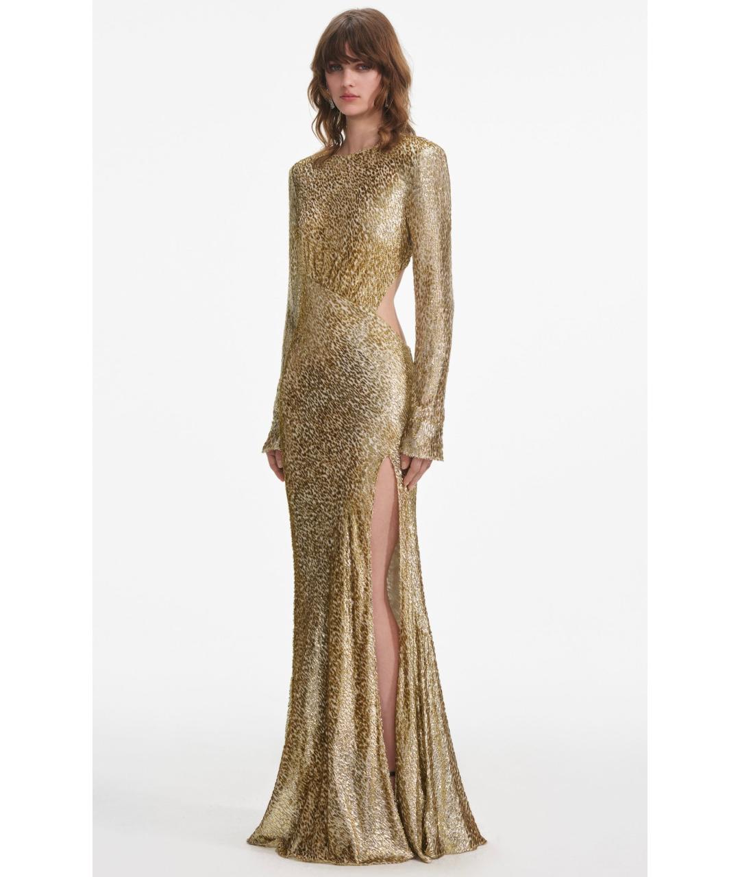 SELF-PORTRAIT Золотое шелковое вечернее платье, фото 3
