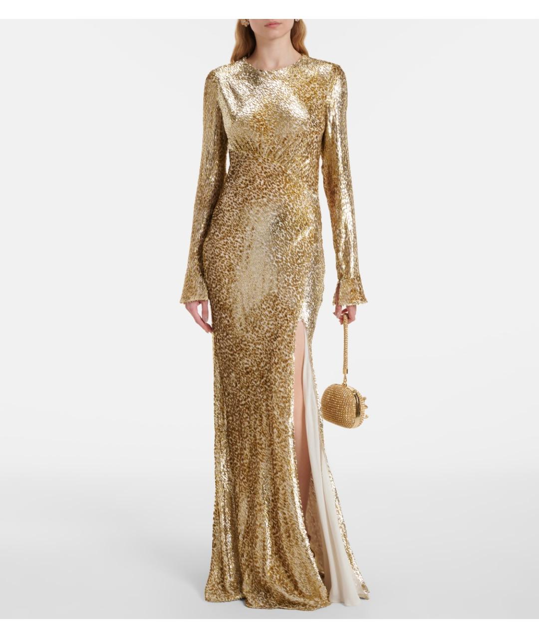 SELF-PORTRAIT Золотое шелковое вечернее платье, фото 8