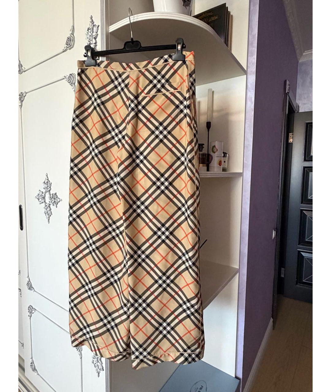 BURBERRY Бежевые шелковые брюки широкие, фото 3