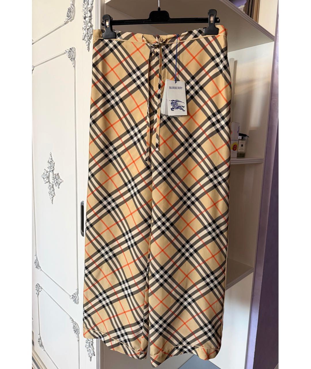 BURBERRY Бежевые шелковые брюки широкие, фото 2