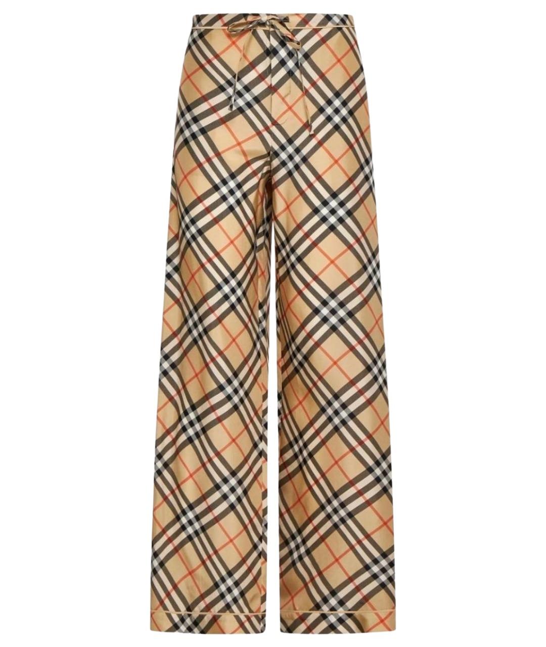 BURBERRY Бежевые шелковые брюки широкие, фото 1