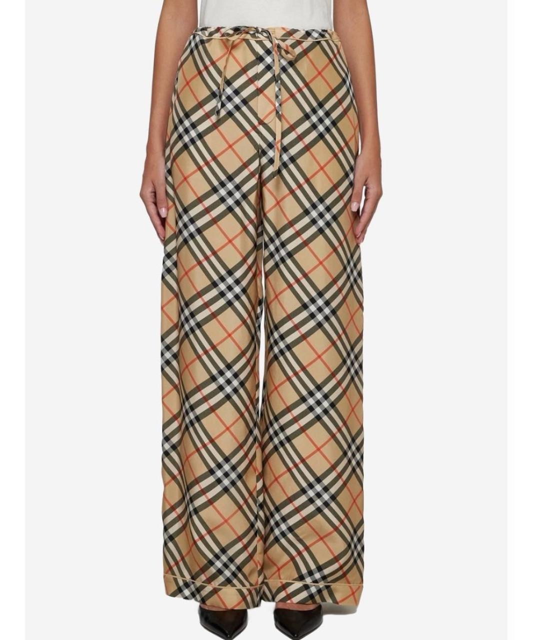 BURBERRY Бежевые шелковые брюки широкие, фото 4