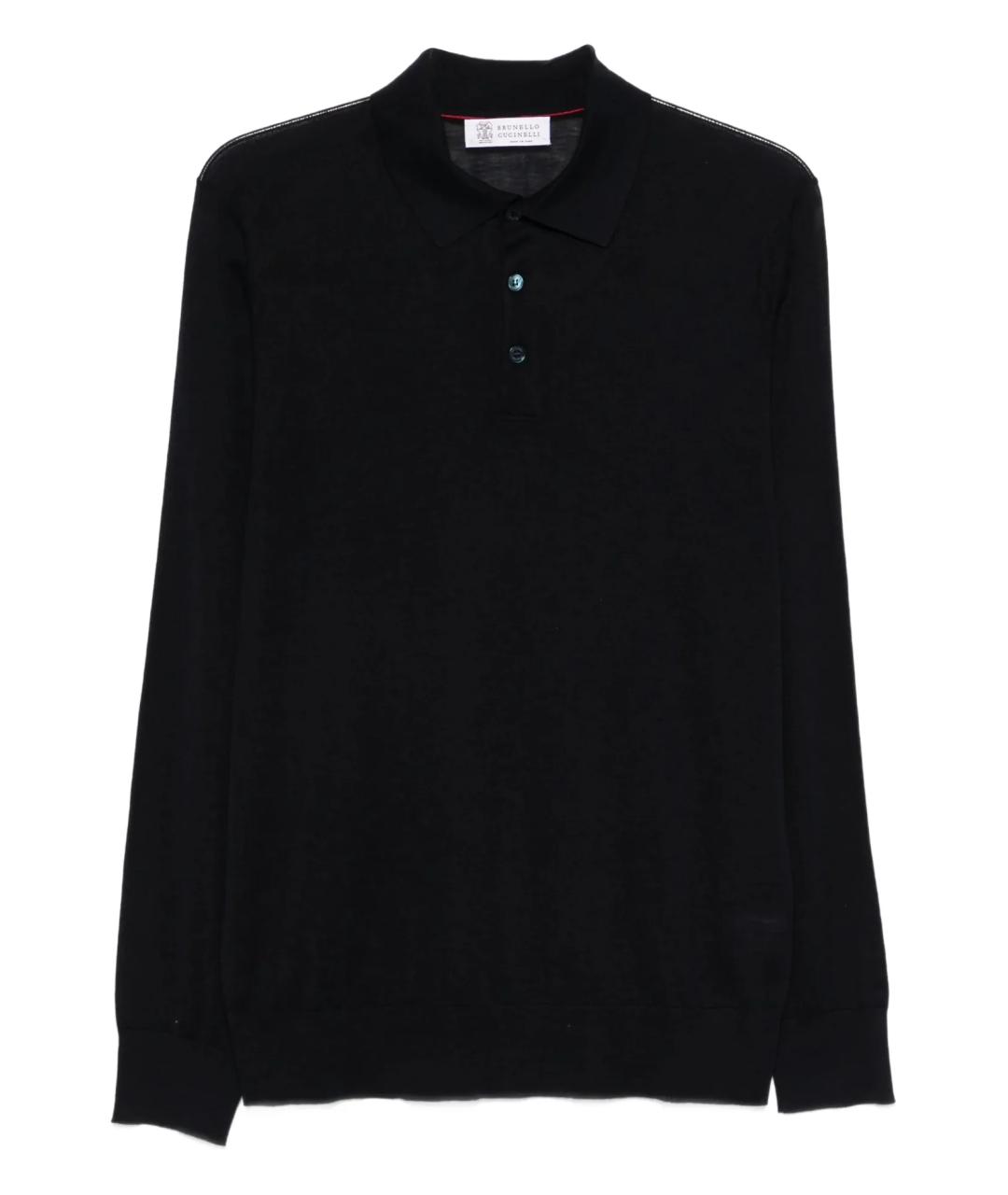 BRUNELLO CUCINELLI Темно-синее поло с длинным рукавом, фото 1
