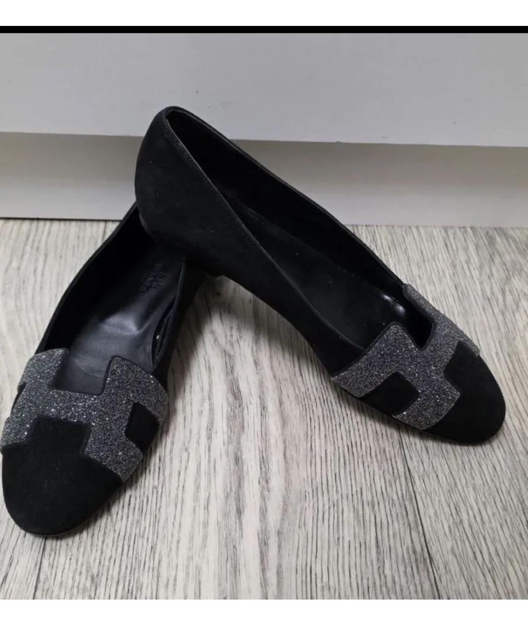 HERMES Черные бархатные балетки, фото 2