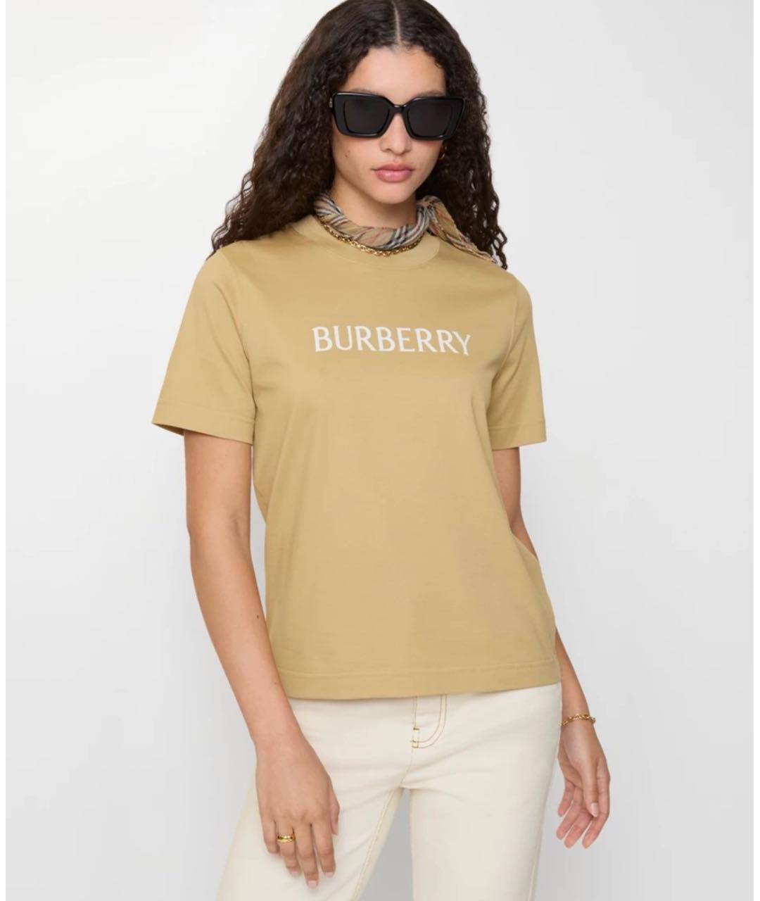 BURBERRY Бежевая хлопковая футболка, фото 3
