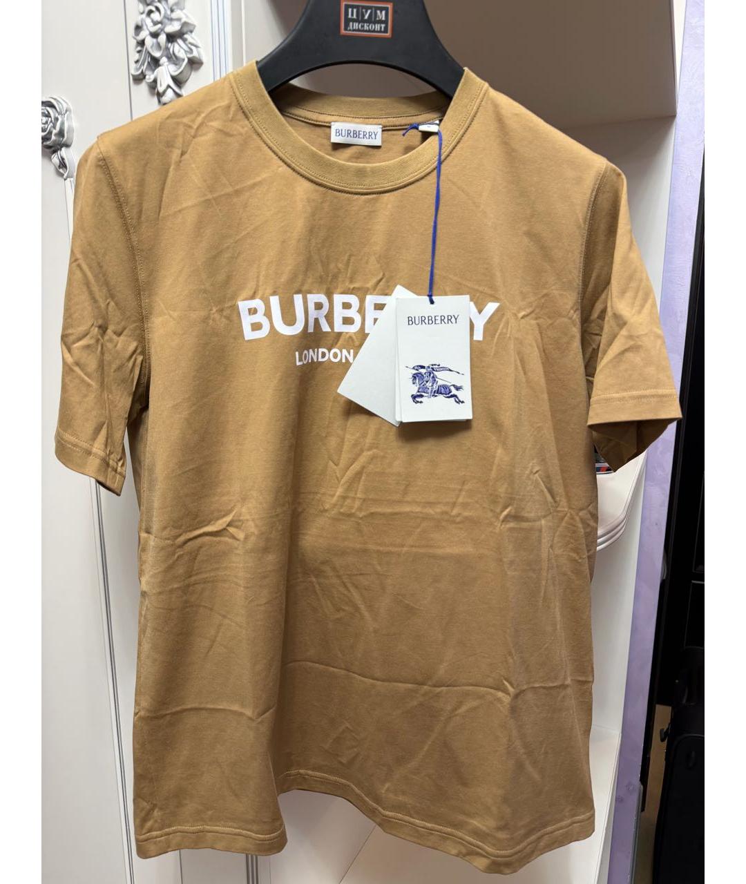 BURBERRY Бежевая хлопковая футболка, фото 4