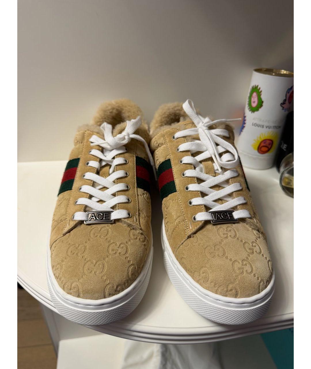 GUCCI Бежевые замшевые кеды, фото 3