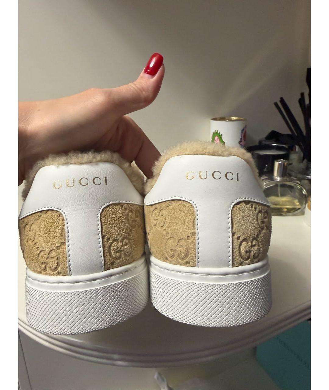 GUCCI Бежевые замшевые кеды, фото 4