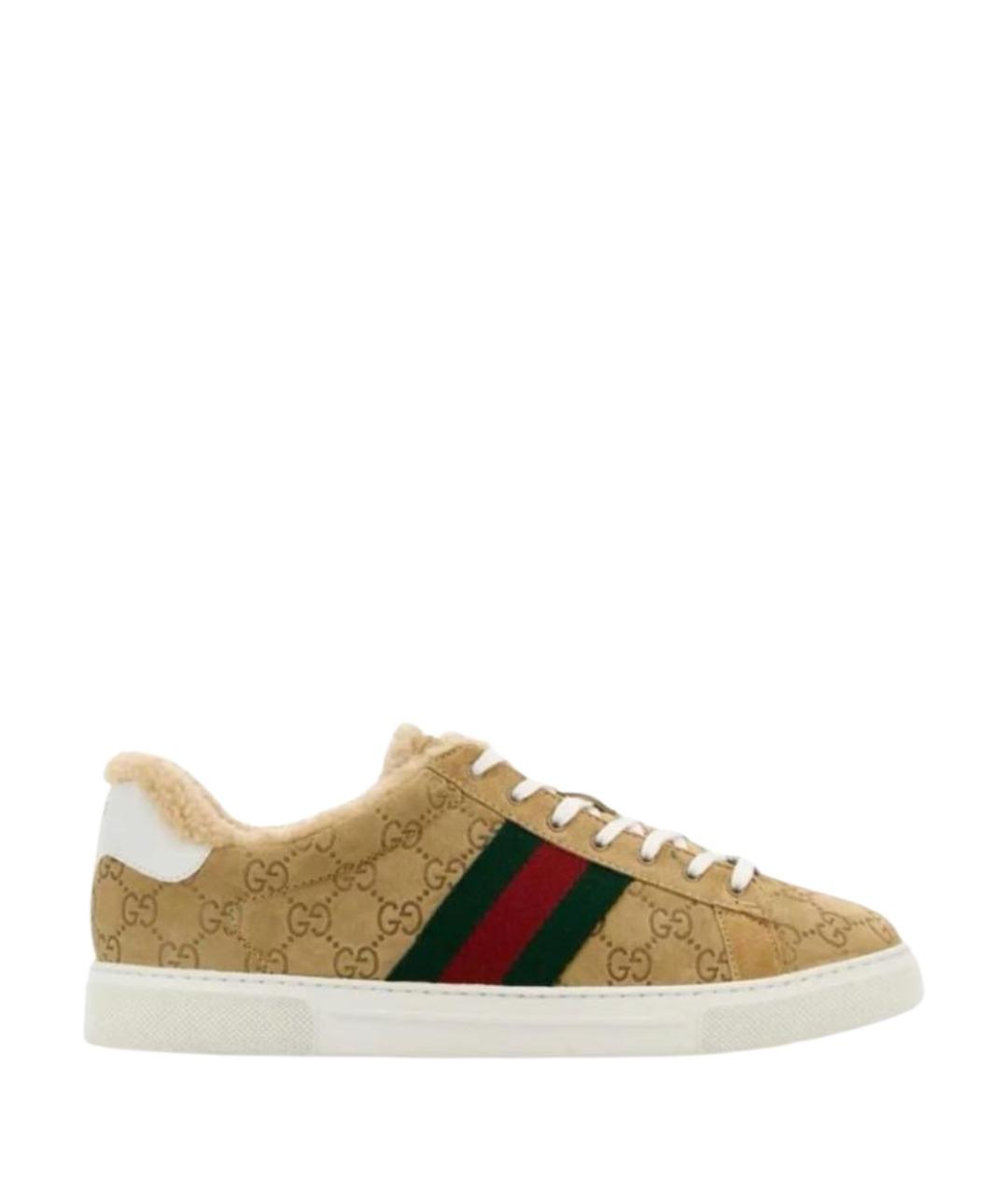 GUCCI Бежевые замшевые кеды, фото 1