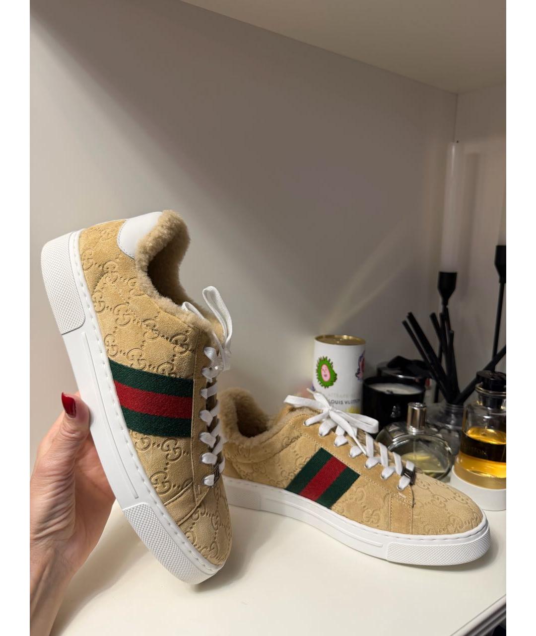 GUCCI Бежевые замшевые кеды, фото 2