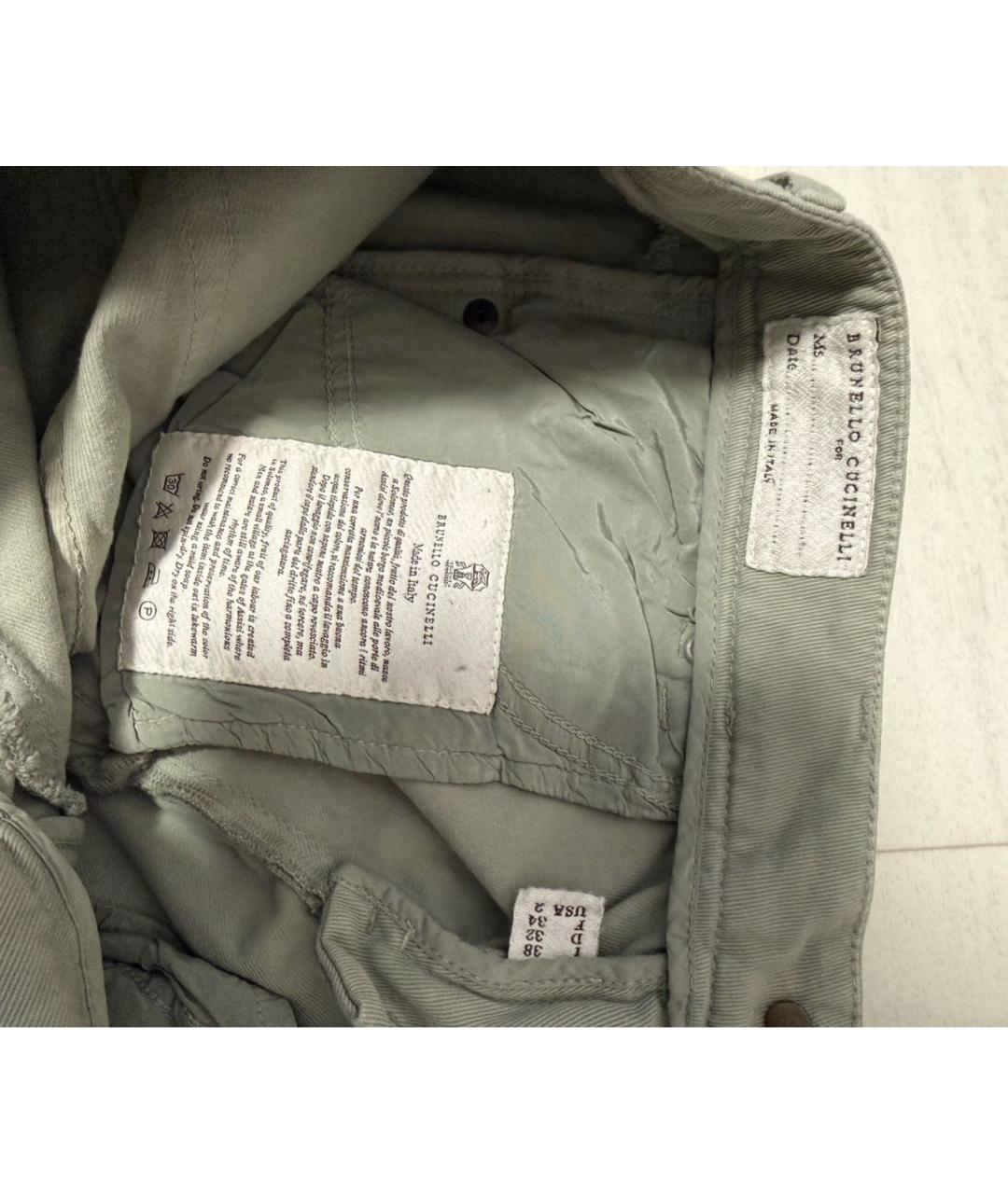 BRUNELLO CUCINELLI Зеленые хлопковые джинсы слим, фото 3