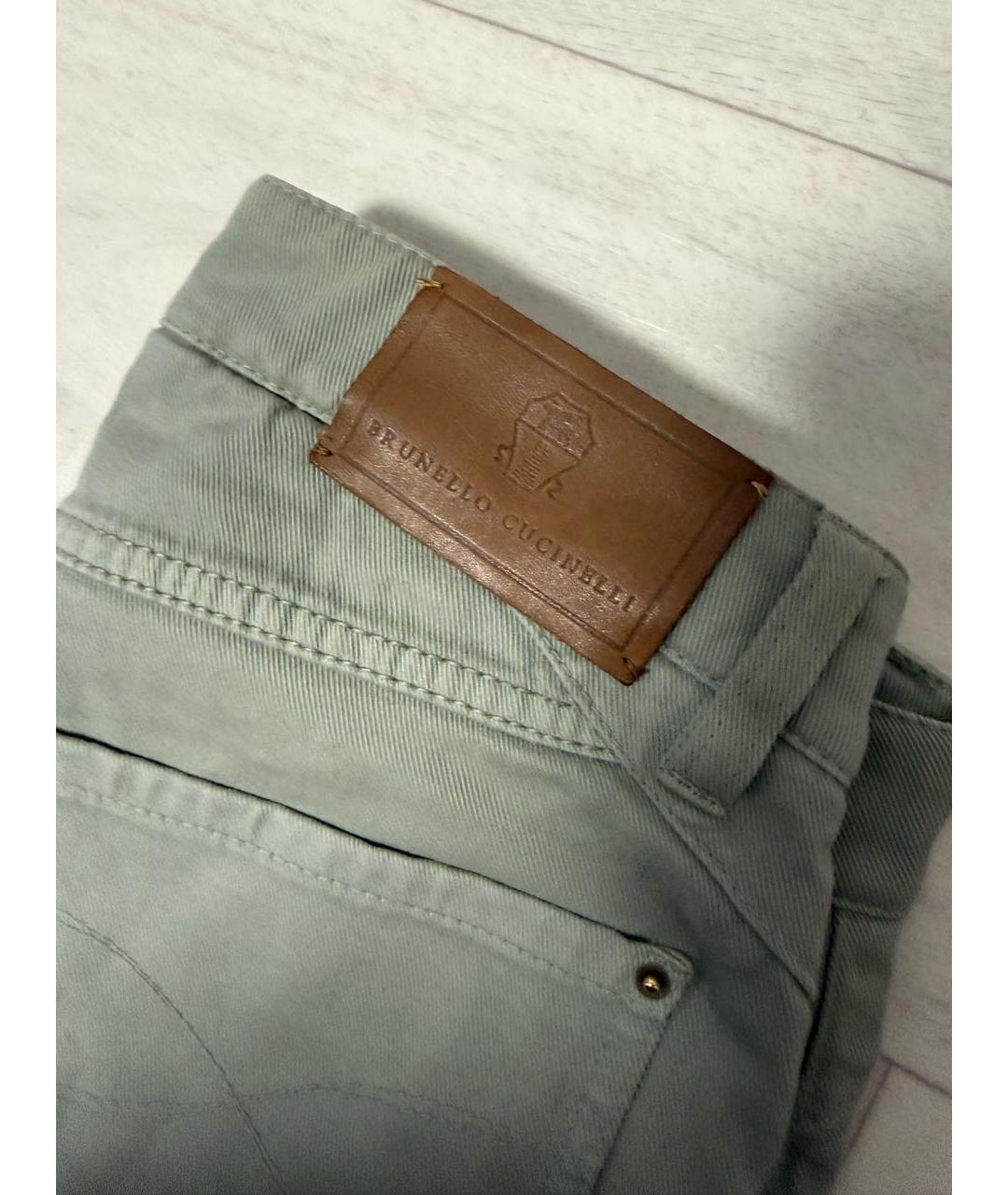 BRUNELLO CUCINELLI Зеленые хлопковые джинсы слим, фото 5