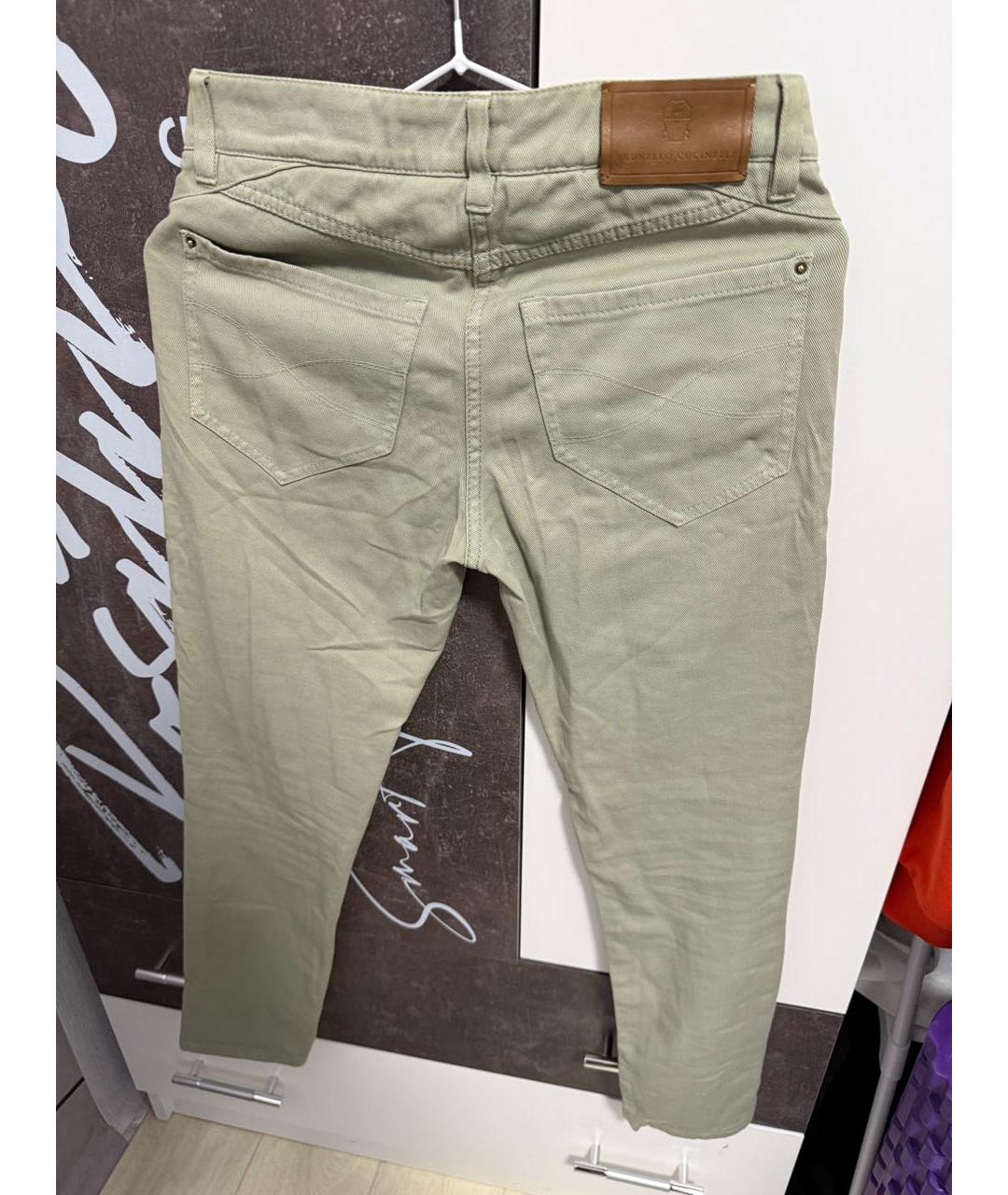 BRUNELLO CUCINELLI Зеленые хлопковые джинсы слим, фото 2