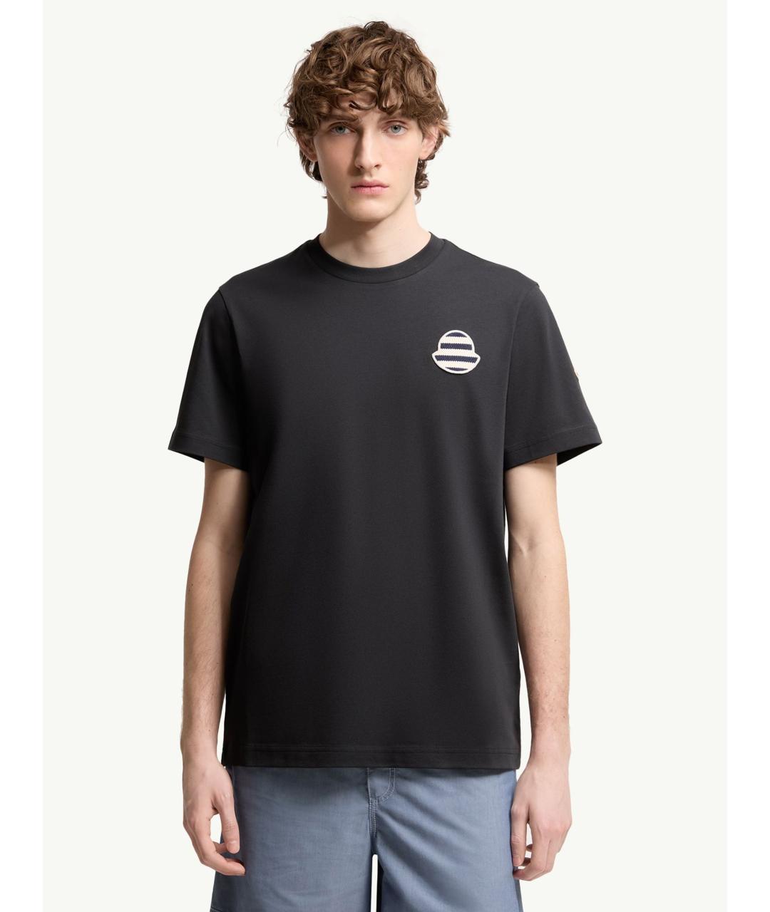 MONCLER Темно-синяя хлопковая футболка, фото 3