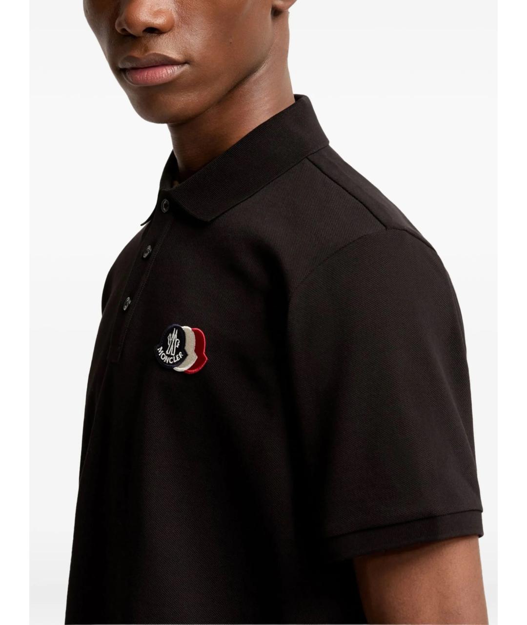 MONCLER Черное хлопковое поло с коротким рукавом, фото 4