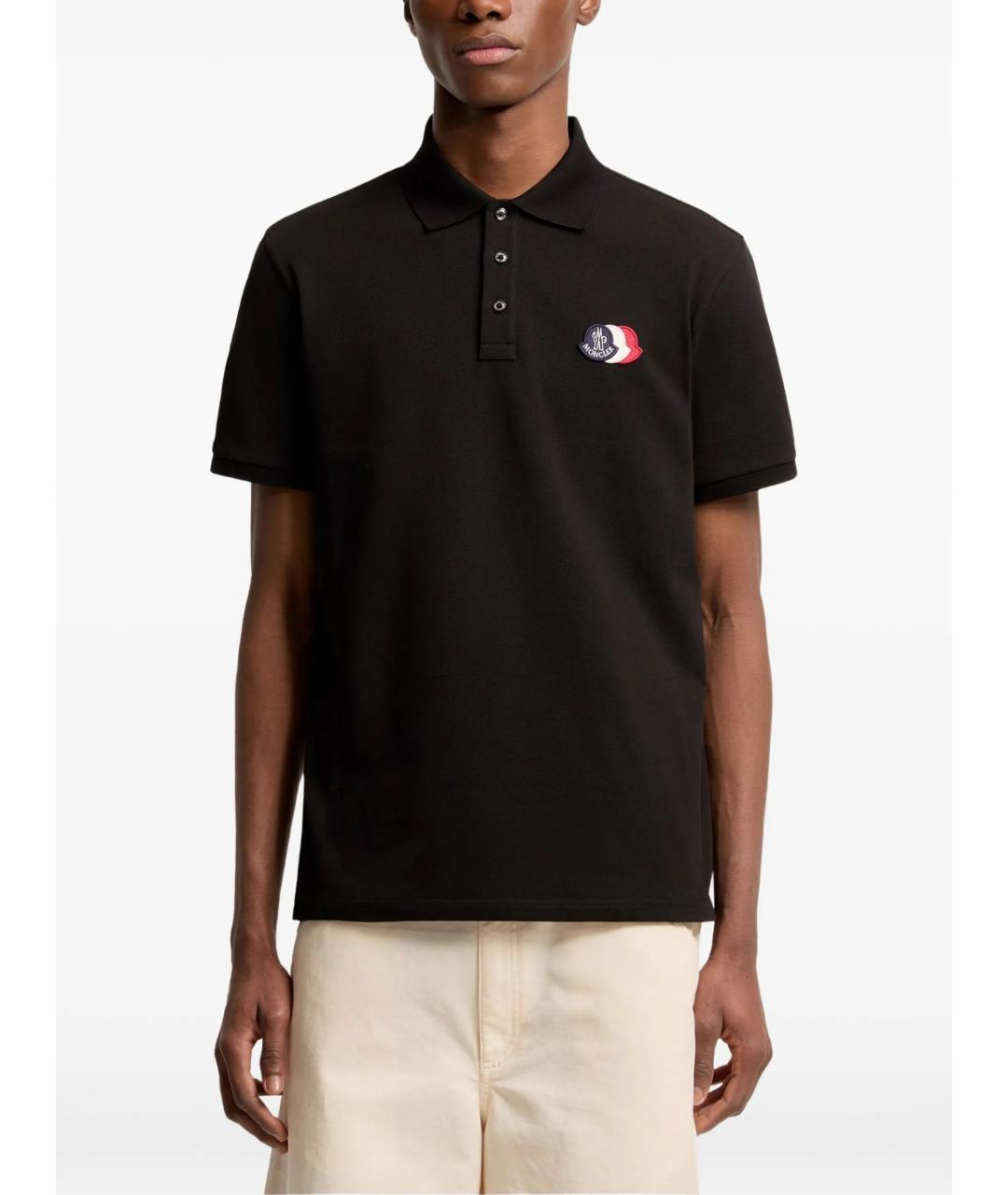 MONCLER Черное хлопковое поло с коротким рукавом, фото 2