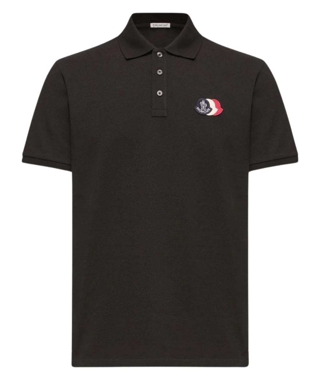 MONCLER Черное хлопковое поло с коротким рукавом, фото 1