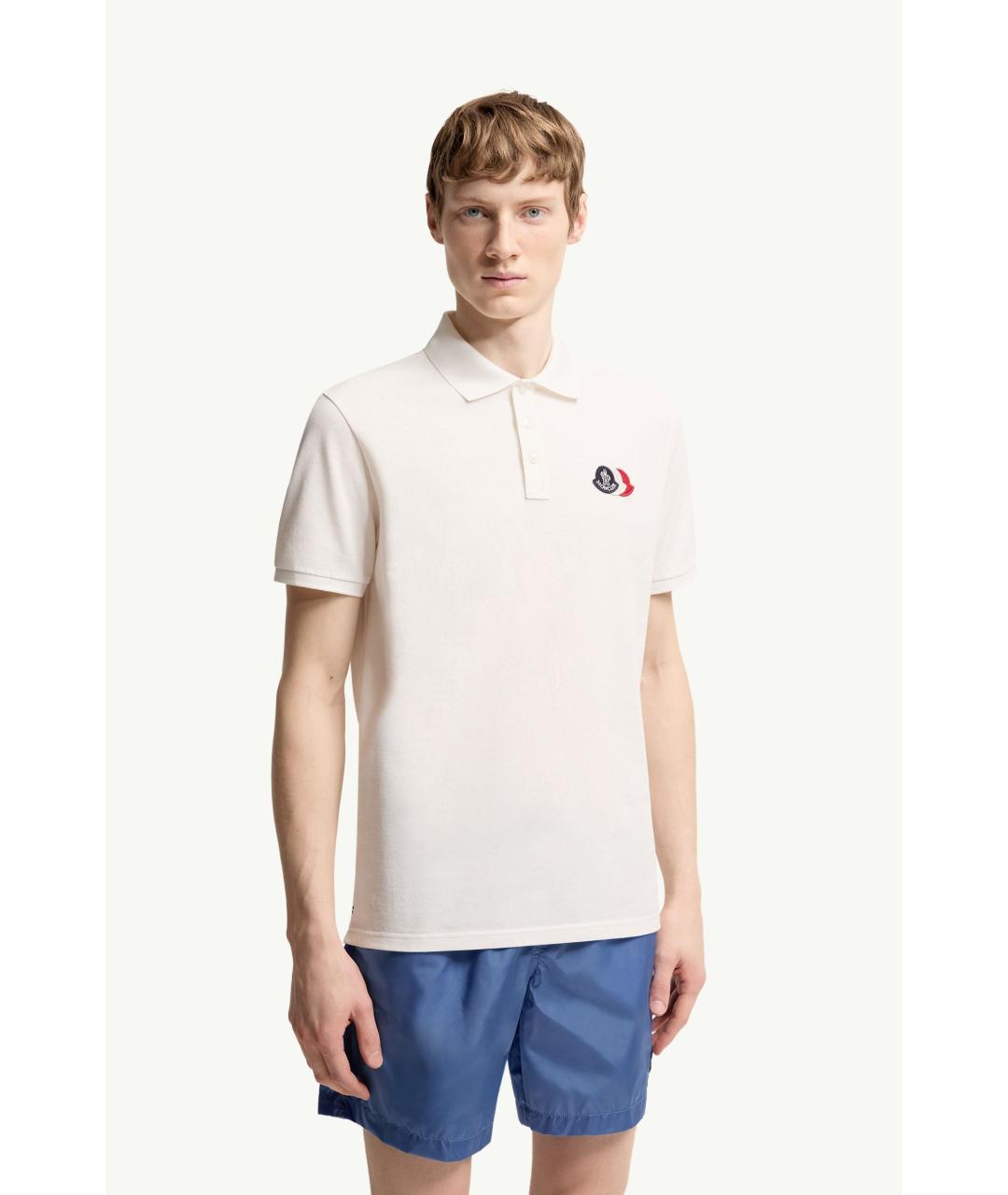 MONCLER Белое хлопковое поло с коротким рукавом, фото 2