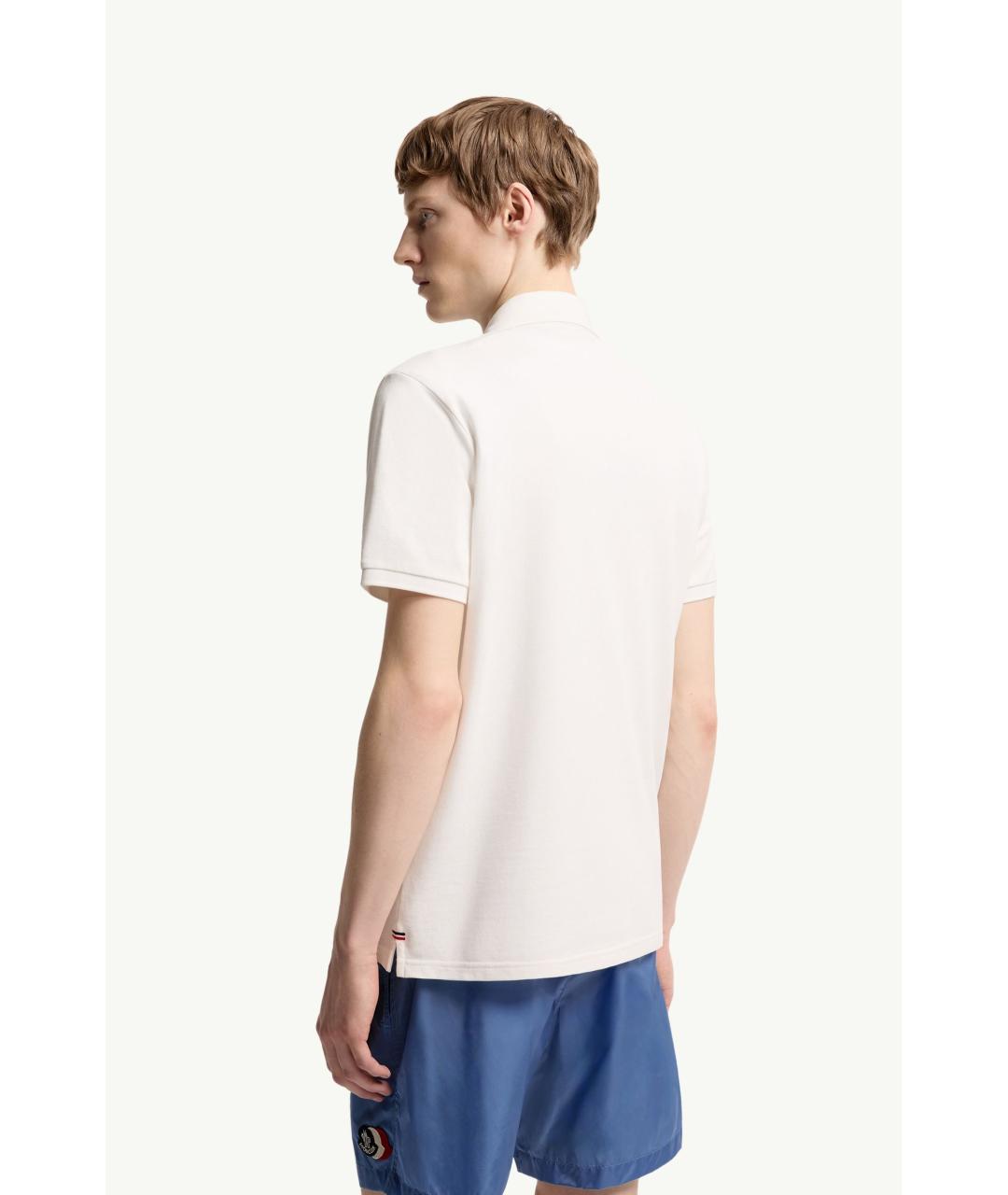MONCLER Белое хлопковое поло с коротким рукавом, фото 3