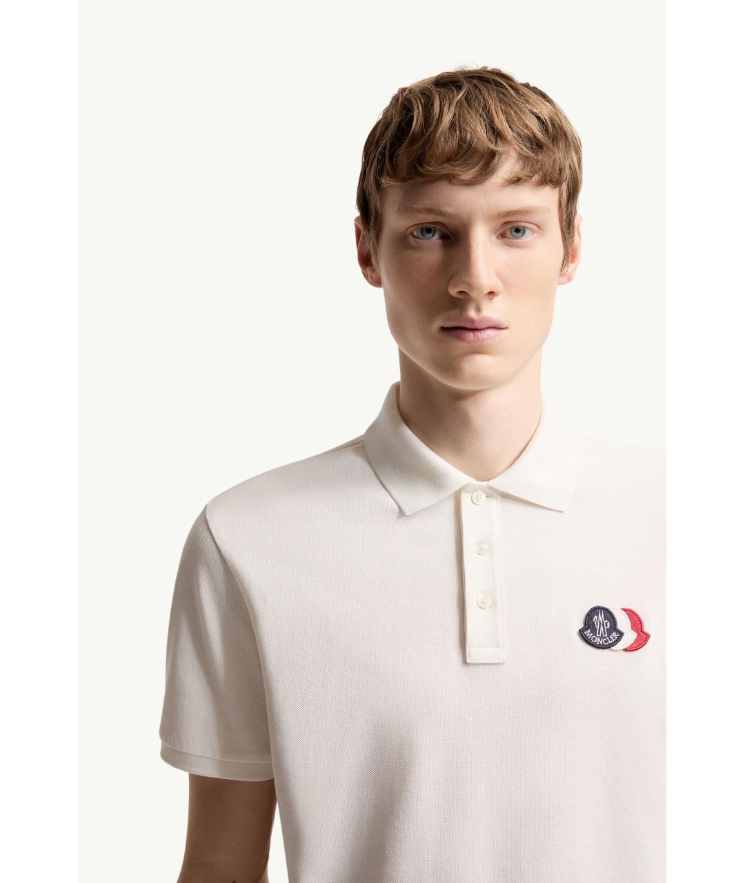 MONCLER Белое хлопковое поло с коротким рукавом, фото 4