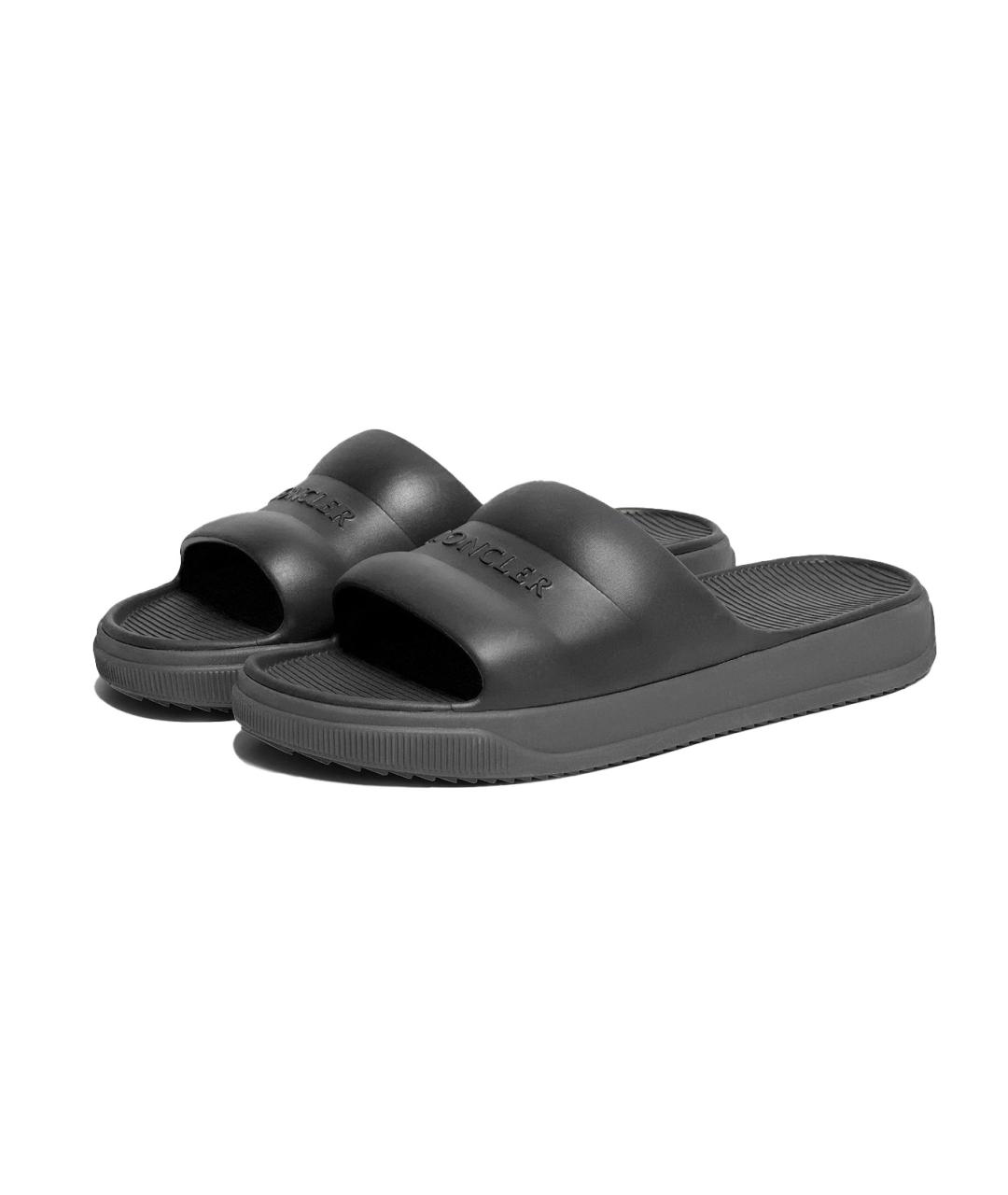 MONCLER Черные резиновые шлепанцы, фото 3
