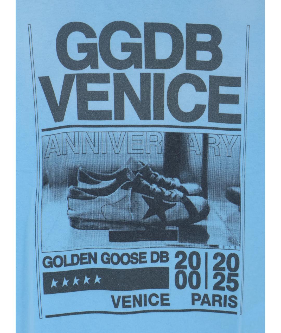 GOLDEN GOOSE DELUXE BRAND Голубая хлопковая футболка, фото 3