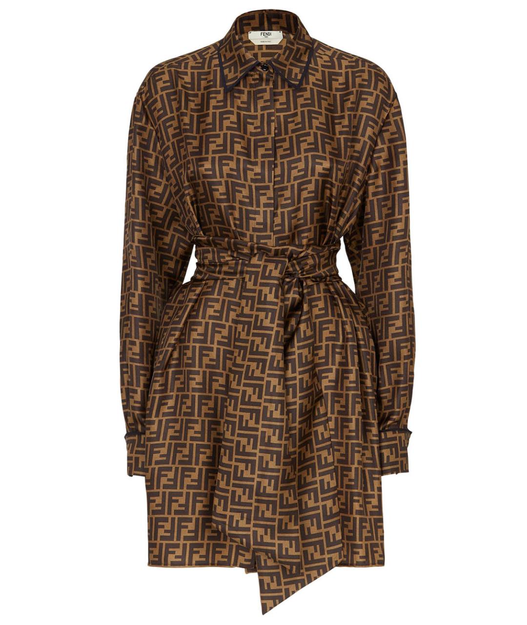 FENDI Коричневое шелковое повседневное платье, фото 1