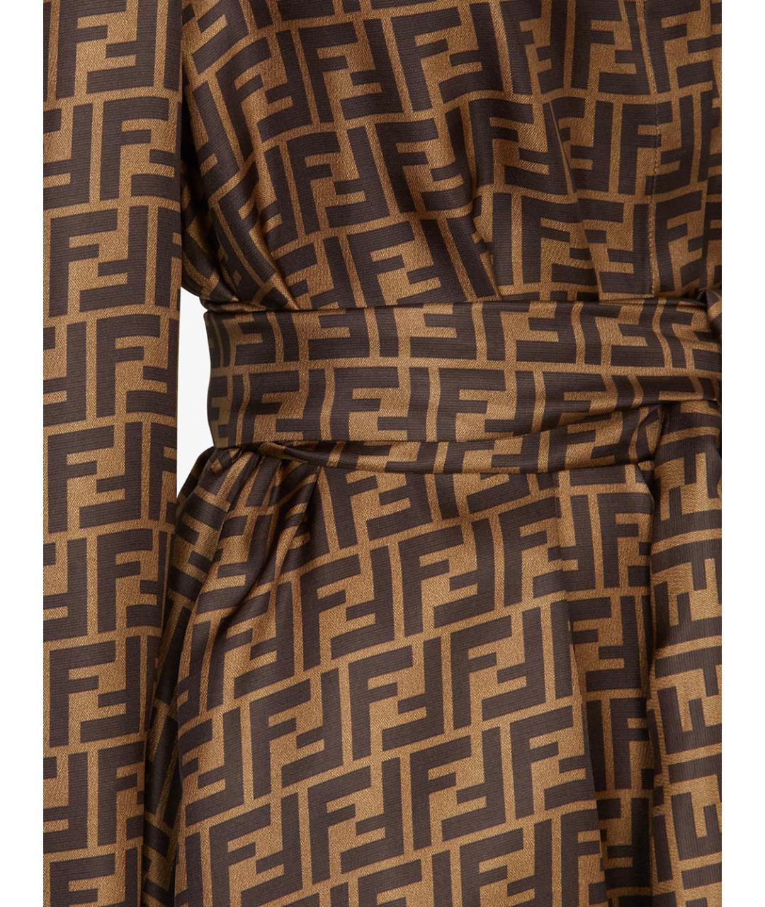 FENDI Коричневое шелковое повседневное платье, фото 4