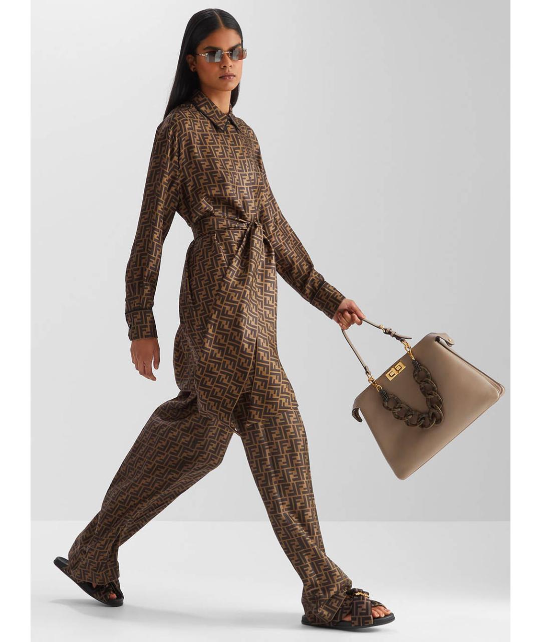 FENDI Коричневое шелковое повседневное платье, фото 2