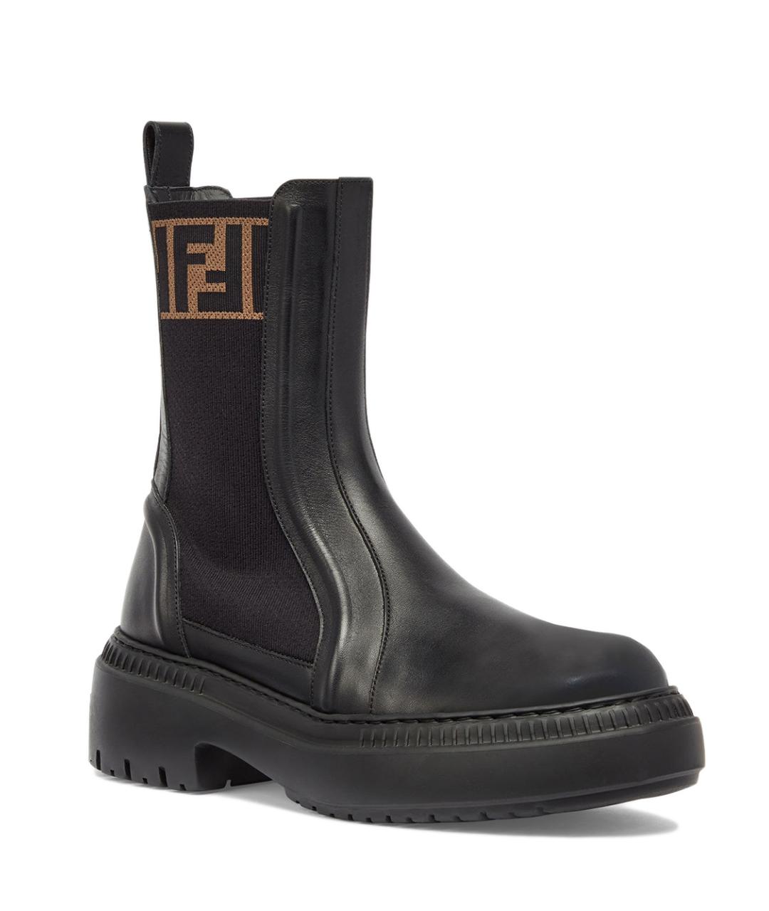 FENDI Черные кожаные ботинки, фото 2