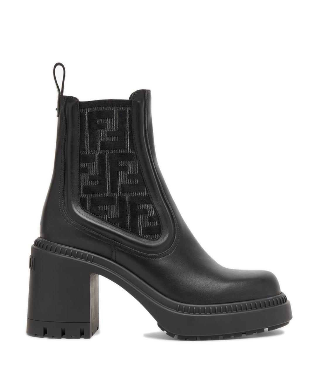 FENDI Черные кожаные ботильоны, фото 1