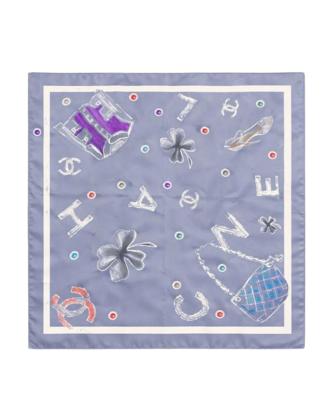 CHANEL Голубой шелковый платок, фото 1