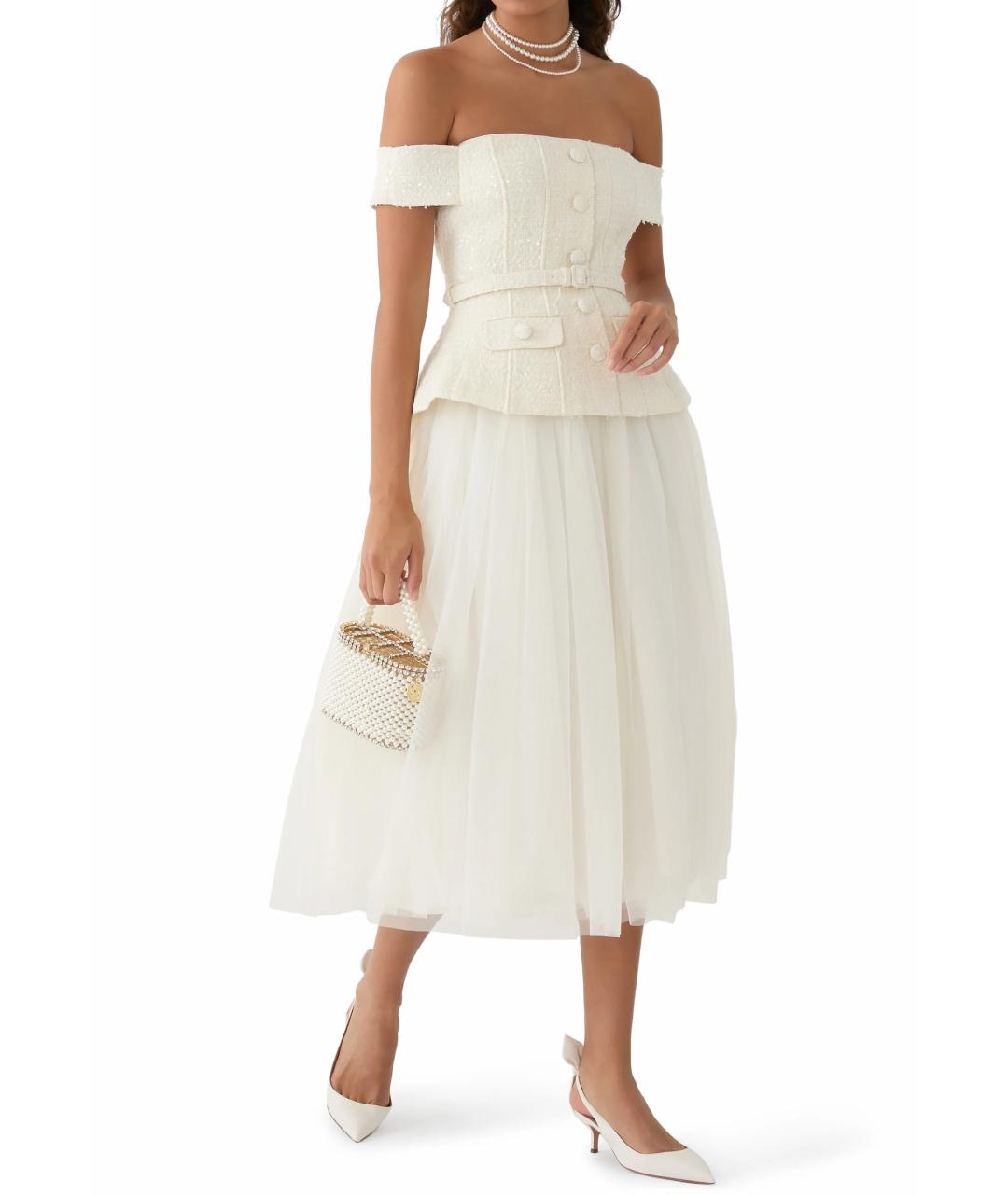 SELF-PORTRAIT Белое полиэстеровое коктейльное платье, фото 5