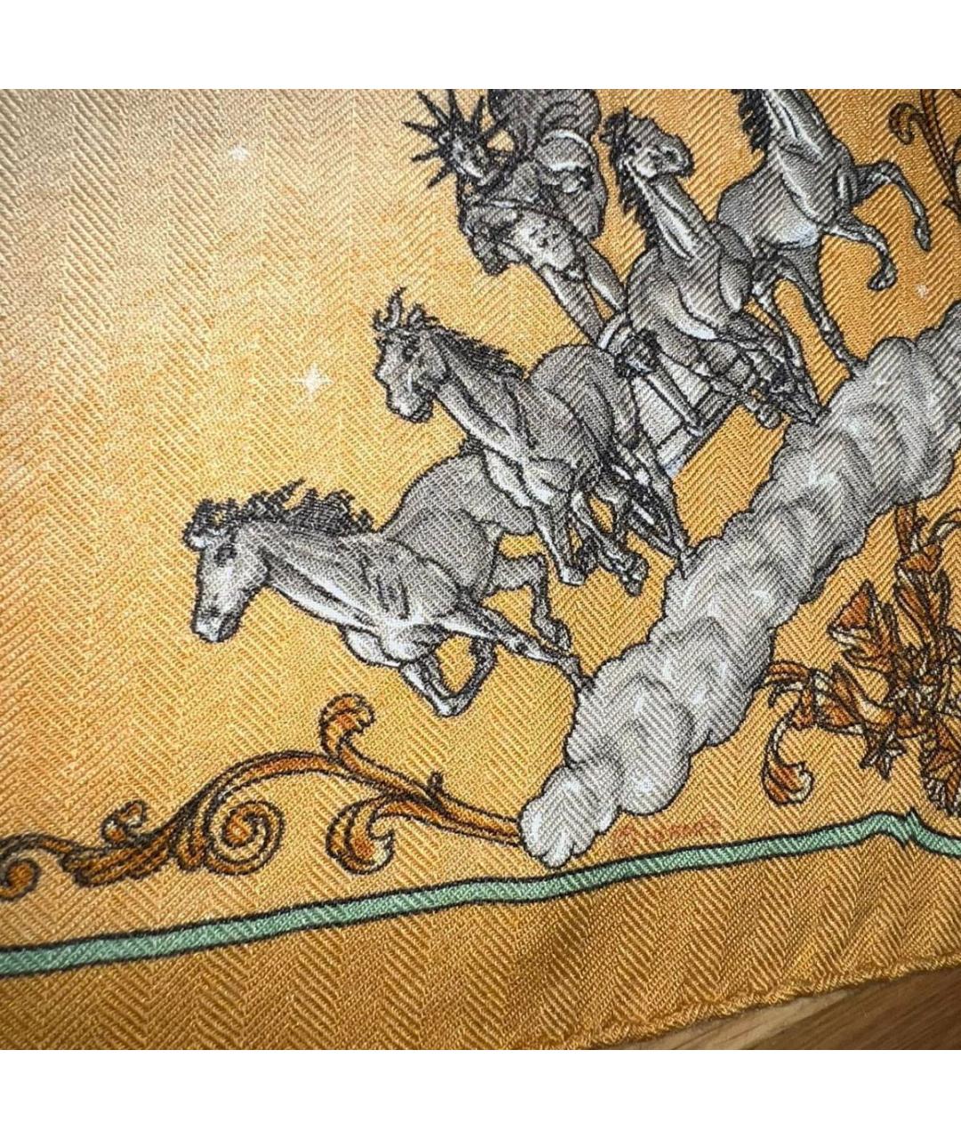 HERMES Желтый кашемировый платок, фото 4