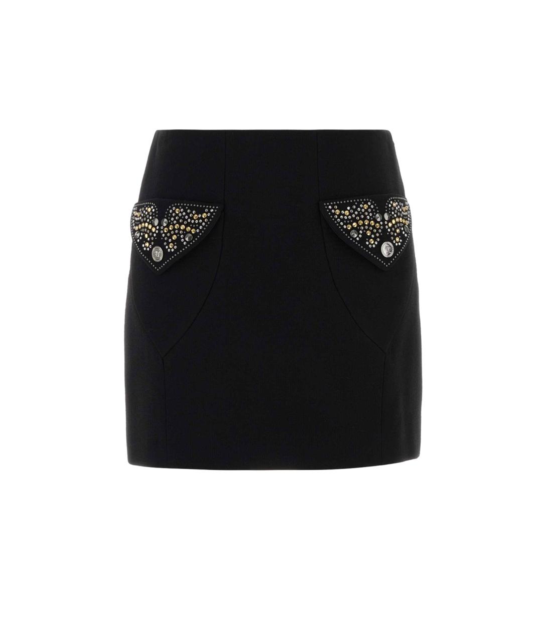 VERSACE Черная шерстяная юбка мини, фото 1