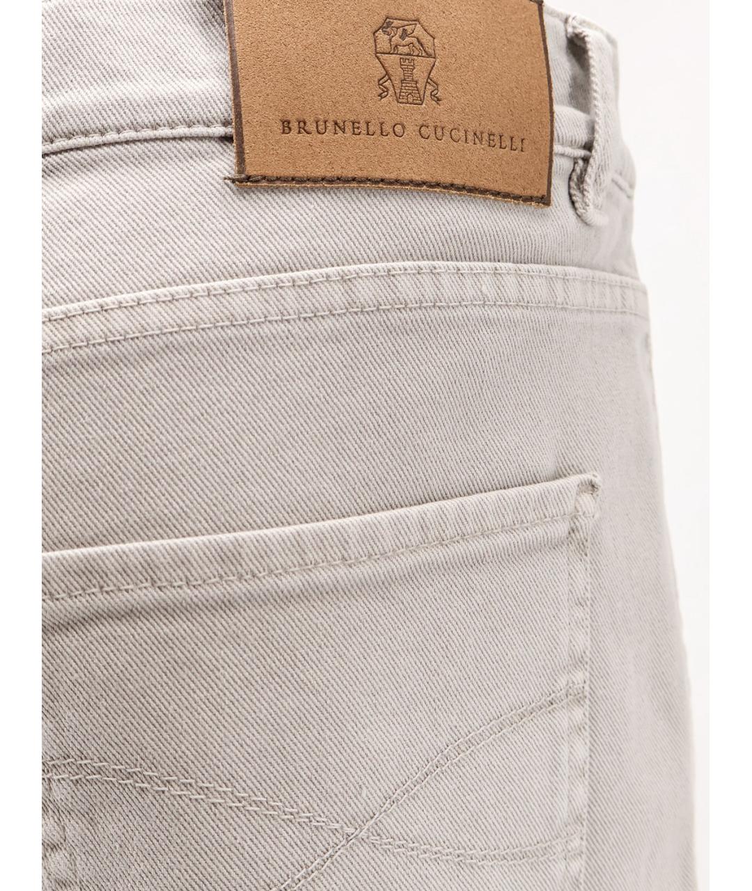BRUNELLO CUCINELLI Бежевые хлопко-эластановые прямые джинсы, фото 3