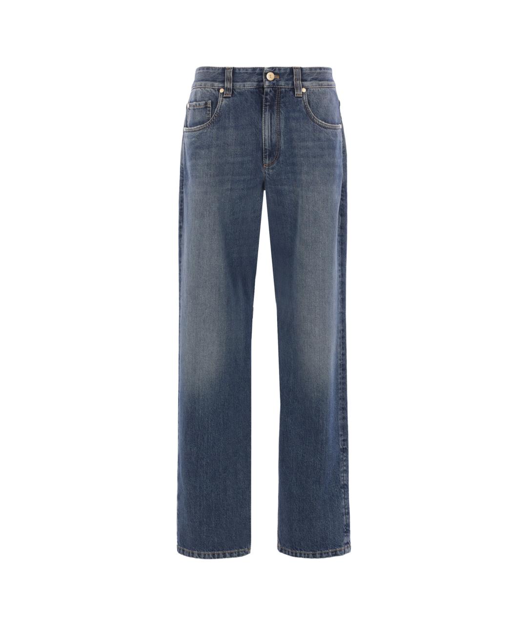BRUNELLO CUCINELLI Синие хлопковые прямые джинсы, фото 1