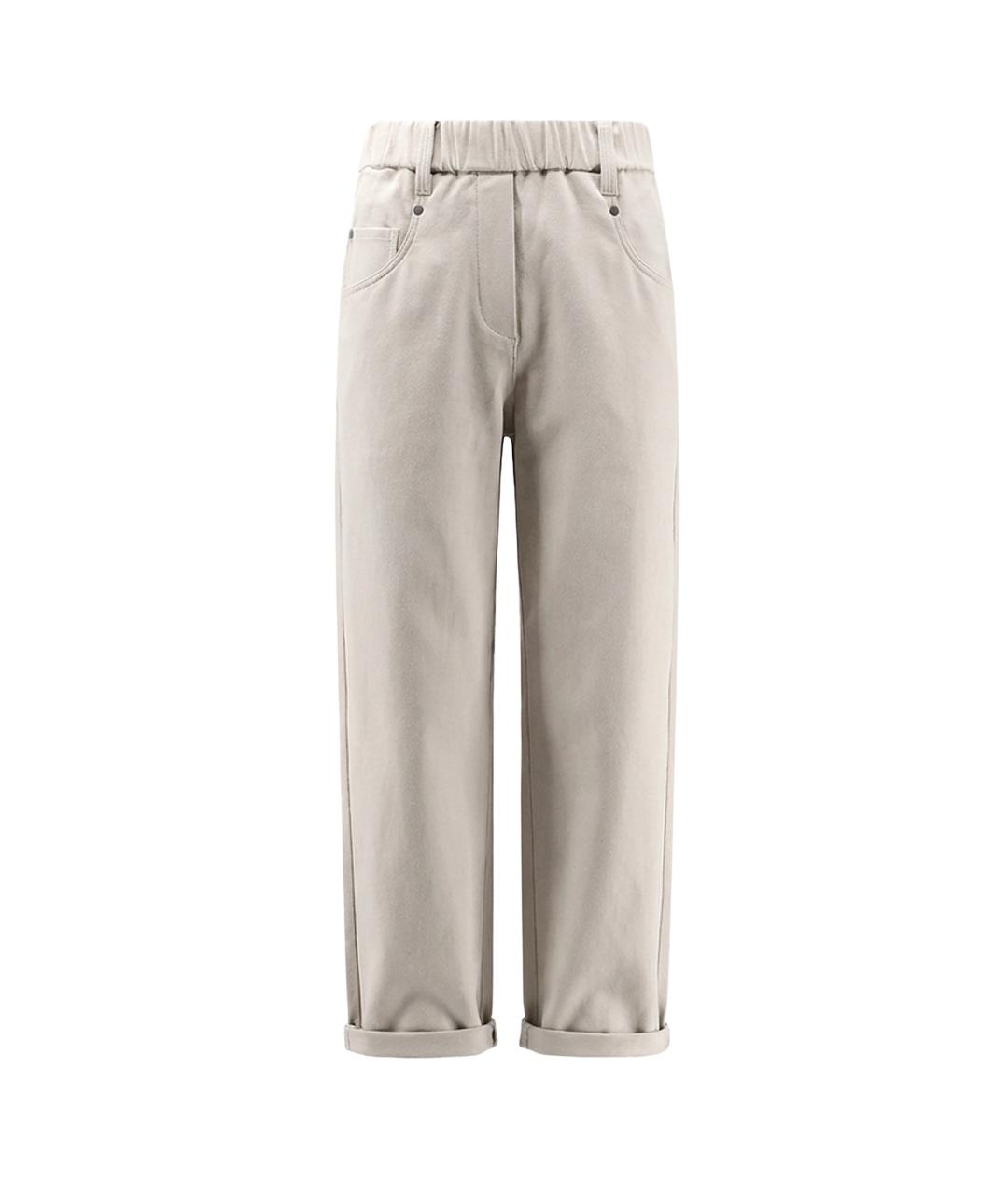 BRUNELLO CUCINELLI Бежевые хлопковые прямые брюки, фото 1