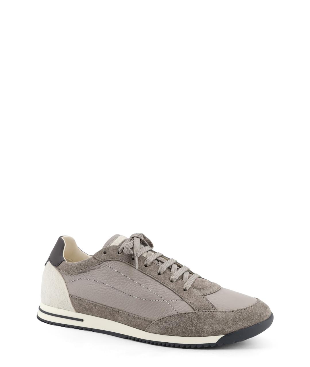 BRUNELLO CUCINELLI Серые кожаные низкие кроссовки / кеды, фото 2