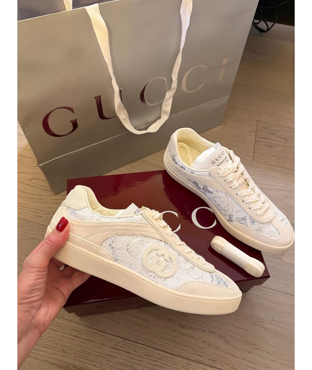 GUCCI Белые текстильные кеды, фото 2