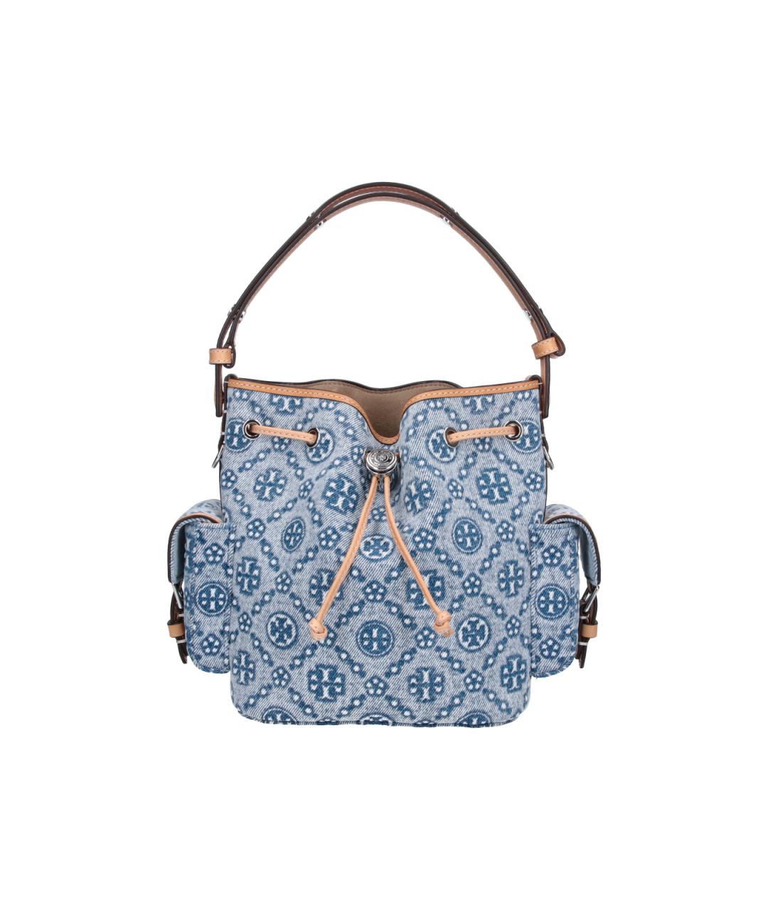 TORY BURCH Синяя хлопковая сумка с короткими ручками, фото 1