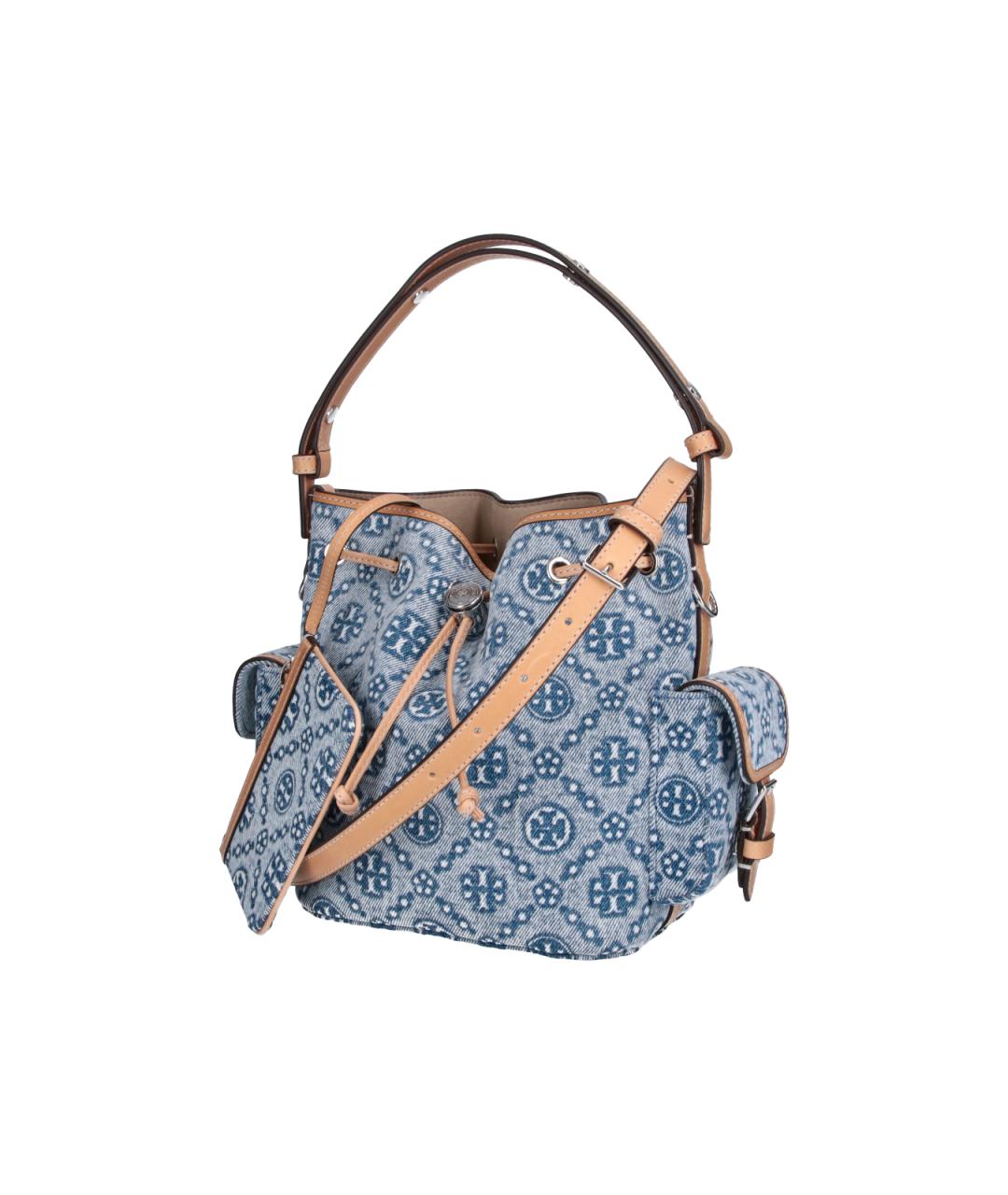 TORY BURCH Синяя хлопковая сумка с короткими ручками, фото 2